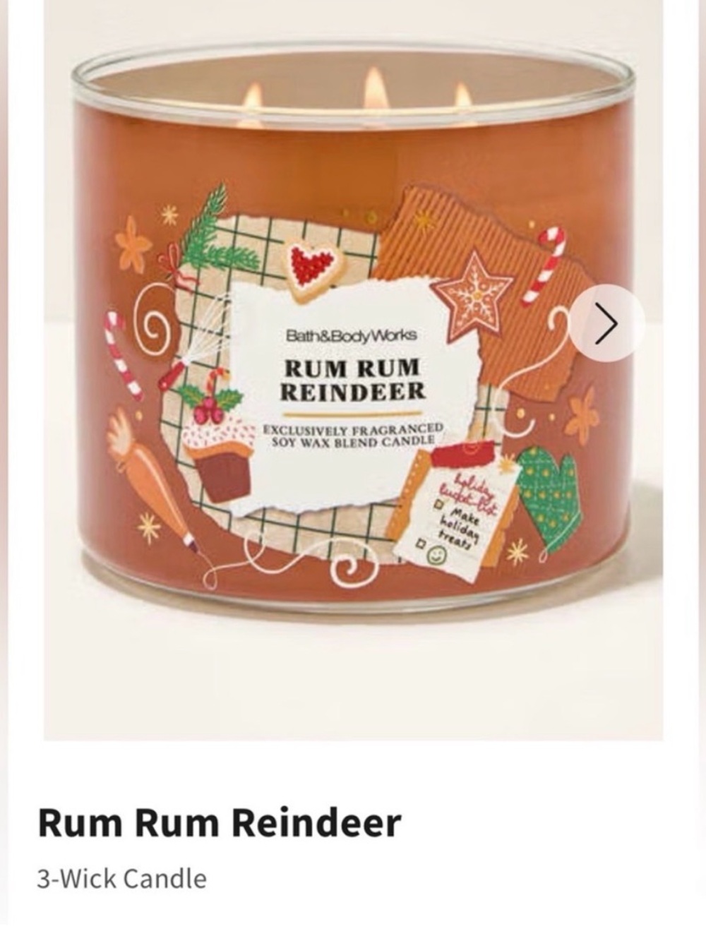 Bath & Body Works “Rum Rum Reindeer” 3-Wick Candle w Decorative Metal Lid | NIB